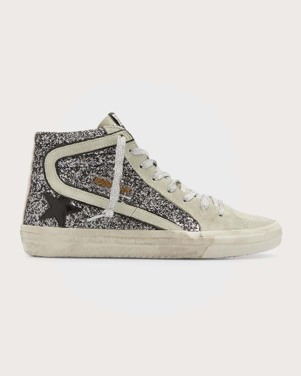Slide Mid-Top Glitter Leather Sneakers
